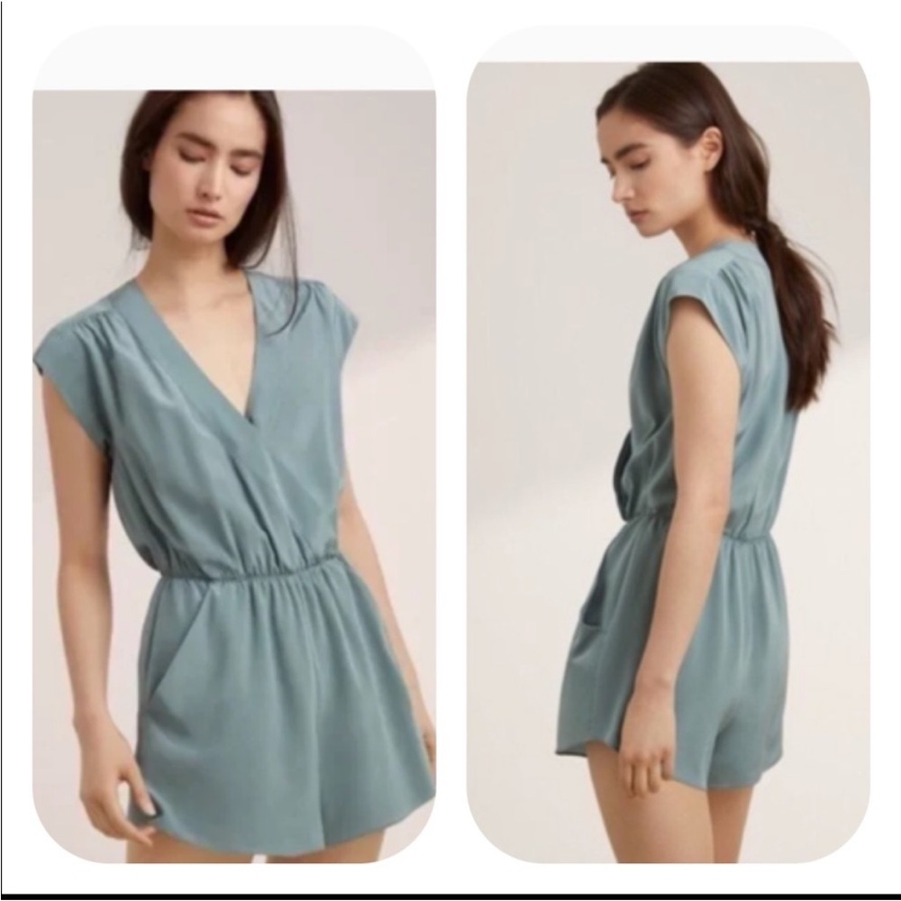 Aritzia Corbett Silk Romper Light Jade, Size Small